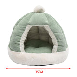 Maxbell Cat Bed for Indoor Cats, Warm Semienclosed Dog Sleeping Bed with Cushion Diameter 35CM Green