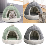 Maxbell Cat Bed for Indoor Cats, Warm Semienclosed Dog Sleeping Bed with Cushion Diameter 35CM Green