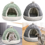 Maxbell Cat Bed for Indoor Cats, Warm Semienclosed Dog Sleeping Bed with Cushion Diameter 35CM Green