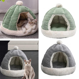 Maxbell Cat Bed for Indoor Cats, Warm Semienclosed Dog Sleeping Bed with Cushion Diameter 35CM Green