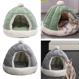 Maxbell Cat Bed for Indoor Cats, Warm Semienclosed Dog Sleeping Bed with Cushion Diameter 35CM Green