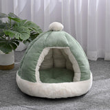 Maxbell Cat Bed for Indoor Cats, Warm Semienclosed Dog Sleeping Bed with Cushion Diameter 35CM Green