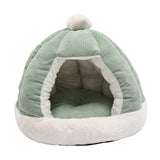 Maxbell Cat Bed for Indoor Cats, Warm Semienclosed Dog Sleeping Bed with Cushion Diameter 35CM Green