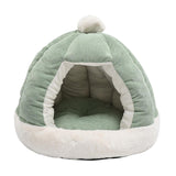 Maxbell Cat Bed for Indoor Cats, Warm Semienclosed Dog Sleeping Bed with Cushion Diameter 35CM Green