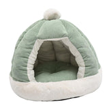 Maxbell Cat Bed for Indoor Cats, Warm Semienclosed Dog Sleeping Bed with Cushion Diameter 35CM Green