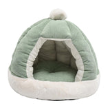 Maxbell Cat Bed for Indoor Cats, Warm Semienclosed Dog Sleeping Bed with Cushion Diameter 35CM Green