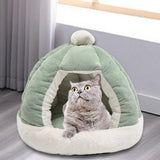 Maxbell Cat Bed for Indoor Cats, Warm Semienclosed Dog Sleeping Bed with Cushion Diameter 35CM Green