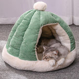 Maxbell Cat Bed for Indoor Cats, Warm Semienclosed Dog Sleeping Bed with Cushion Diameter 35CM Green