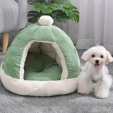 Maxbell Cat Bed for Indoor Cats, Warm Semienclosed Dog Sleeping Bed with Cushion Diameter 35CM Green