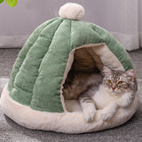 Maxbell Cat Bed for Indoor Cats, Warm Semienclosed Dog Sleeping Bed with Cushion Diameter 35CM Green