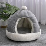 Maxbell Cat Bed for Indoor Cats, Warm Semienclosed Dog Sleeping Bed with Cushion Diameter 35CM Grey