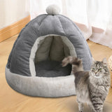 Maxbell Cat Bed for Indoor Cats, Warm Semienclosed Dog Sleeping Bed with Cushion Diameter 35CM Grey