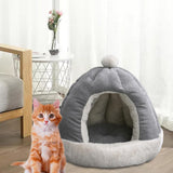 Maxbell Cat Bed for Indoor Cats, Warm Semienclosed Dog Sleeping Bed with Cushion Diameter 35CM Grey