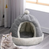 Maxbell Cat Bed for Indoor Cats, Warm Semienclosed Dog Sleeping Bed with Cushion Diameter 35CM Grey