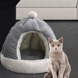 Maxbell Cat Bed for Indoor Cats, Warm Semienclosed Dog Sleeping Bed with Cushion Diameter 35CM Grey