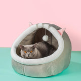 Maxbell Cat Bed Winter Puppy Kennel Nest with Ball House for Indoor Gray Cat S