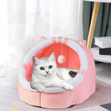 Maxbell Cat Bed Winter Puppy Kennel Nest with Ball House for Indoor Pink Cat S