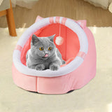 Maxbell Cat Bed Winter Puppy Kennel Nest with Ball House for Indoor Pink Cat S