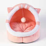 Maxbell Cat Bed Winter Puppy Kennel Nest with Ball House for Indoor Pink Cat S