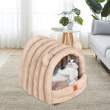 Maxbell Warm Pet House Dog Tent Cushion Nest Cave Cat Bed for Doggy Puppy Sleeping Khaki