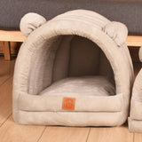 Maxbell Warm Pet House Dog Tent Cushion Nest Cave Cat Bed for Doggy Puppy Sleeping Khaki