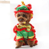 Maxbell Pet Costume Coat Hoodies Soft Lion Dance Clothes for Stage Performance Red Large