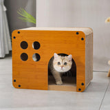Maxbell Cat Dog Wood House Breathable Corrugated Cardboard Pets Cave Nest for Puppy