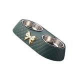 Maxbell Dog Cat Double Bowls Removable Convenient Food Water Feeder Anti Skid Base Dark Green