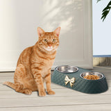 Maxbell Dog Cat Double Bowls Removable Convenient Food Water Feeder Anti Skid Base Dark Green
