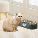 Maxbell Dog Cat Double Bowls Removable Convenient Food Water Feeder Anti Skid Base Dark Green