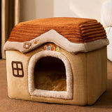 Maxbell Dog Bed House Winter Warm Sleeping Bed Sleep Kennel Semienclosed Cat Bed 40x32x35cm Brown