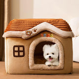 Maxbell Dog Bed House Winter Warm Sleeping Bed Sleep Kennel Semienclosed Cat Bed 40x32x35cm Brown