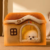 Maxbell Dog Bed House Winter Warm Sleeping Bed Sleep Kennel Semienclosed Cat Bed 40x32x35cm Brown