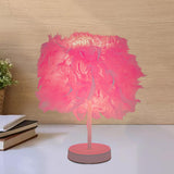 Maxbell Desk Night Lights Feathers Shade Table Lamp for Wedding Bedside Home Pink