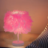 Maxbell Desk Night Lights Feathers Shade Table Lamp for Wedding Bedside Home Pink