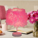 Maxbell Desk Night Lights Feathers Shade Table Lamp for Wedding Bedside Home Pink