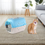 Maxbell Hard Sided Travel Carriers Tote Capsules Organizer Cat Cage for Puppy Kitten 58x40x36cm Blue