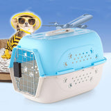 Maxbell Hard Sided Travel Carriers Tote Capsules Organizer Cat Cage for Puppy Kitten 58x40x36cm Blue