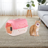 Maxbell Hard Sided Travel Carriers Tote Capsules Organizer Cat Cage for Puppy Kitten 58x40x36cm Pink