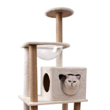 Maxbell Cat Scratching Post Interactive Plush Perch Kitten Hammock Cat Tree Towers Beige