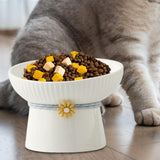 Maxbell Porcelain Pet Feeder Raised Cat Dish High Foot Non Spillage Cat Dog Bowl Solid Color Tilted