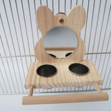 Maxbell Parrots Mirror Feeder Cups Cage Perches Wooden Frames Dish for Cage Toy
