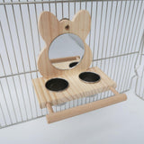 Maxbell Parrots Mirror Feeder Cups Cage Perches Wooden Frames Dish for Cage Toy