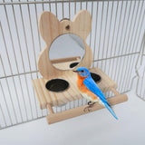 Maxbell Parrots Mirror Feeder Cups Cage Perches Wooden Frames Dish for Cage Toy