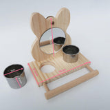 Maxbell Parrots Mirror Feeder Cups Cage Perches Wooden Frames Dish for Cage Toy