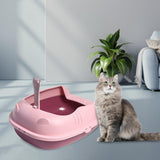 Maxbell Pet Litter Tray Durable Sand Box Container Splashproof Toilet Cat Litter Box Pink