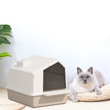 Maxbell Cat Litter Box Toilet Enclosed Anti Splashing Large Space Washroom with Lid Brown