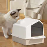Maxbell Cat Litter Box Toilet Enclosed Anti Splashing Large Space Washroom with Lid Brown
