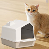 Maxbell Cat Litter Box Toilet Enclosed Anti Splashing Large Space Washroom with Lid Brown