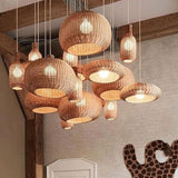 Maxbell Rattan Chandelier Lamp Shade Decorative Ceiling Pendant Light for Hallway 17x17x158cm Brown